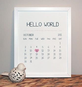zwangerschapsaankondiging met kalender - hello world