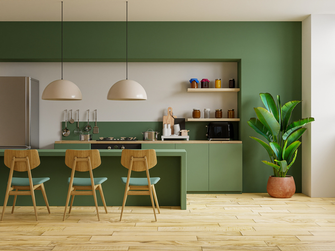 Groene keuken kastindeling