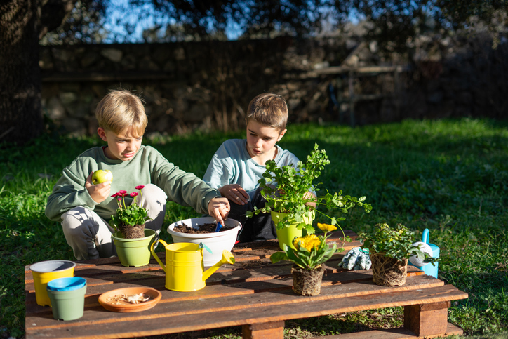 Kinderen aan het tuinieren